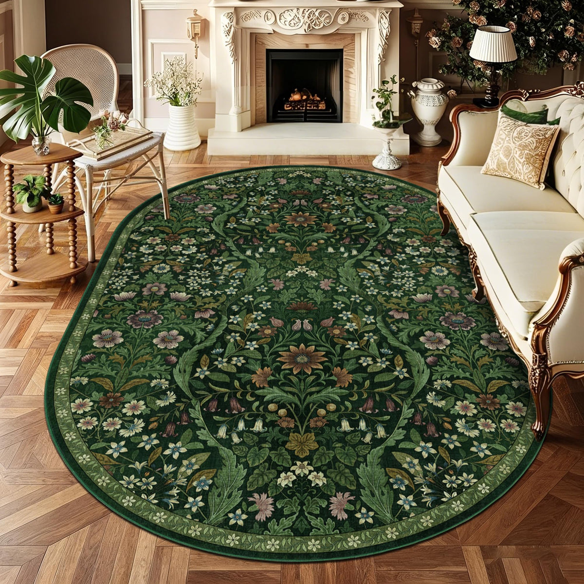Floral Area Rug 5x7 Botanical Washable Carpet for Living Room