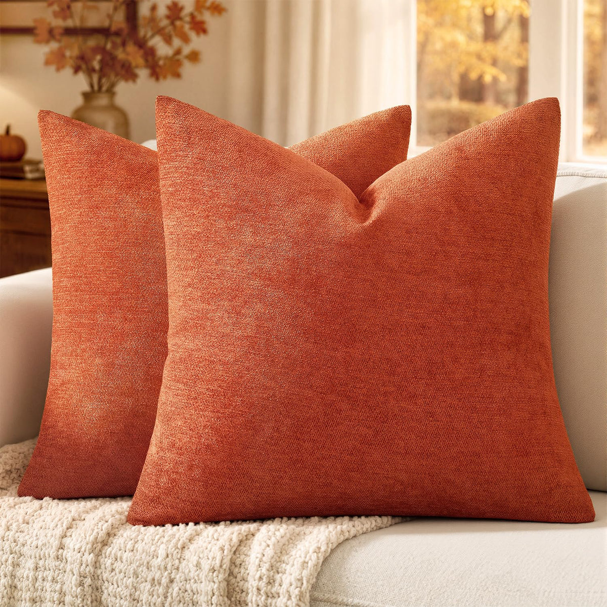 MIULEE Pack of 2 Beige Decorative Pillow Covers 18x18 Inch