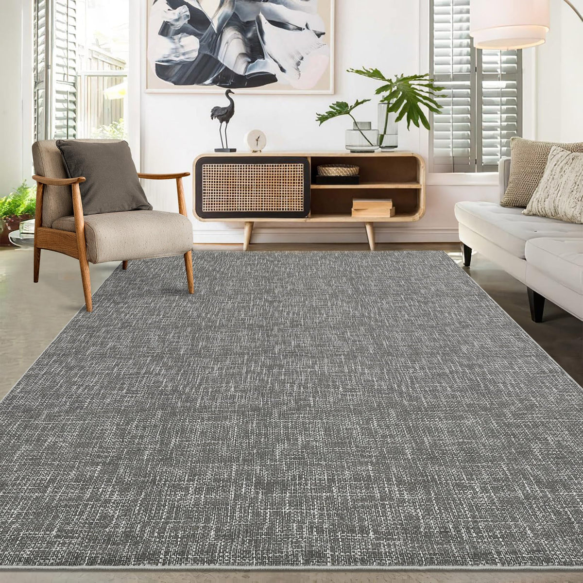 RUGSREAL Bedroom Area Rug 4x6 Modern Abstract Area Rug Stain Resistant Small Living Room Rug Contemporary Dining Room Rug Non-Slip Solid Rug Aesthetic Accent Floor Carpet for Kitchen Office, Dark Grey