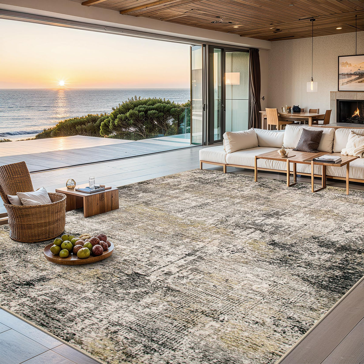 PLHXFR 8x10 Area Rug Living Room: Modern Abstract Washable Carpet Multi