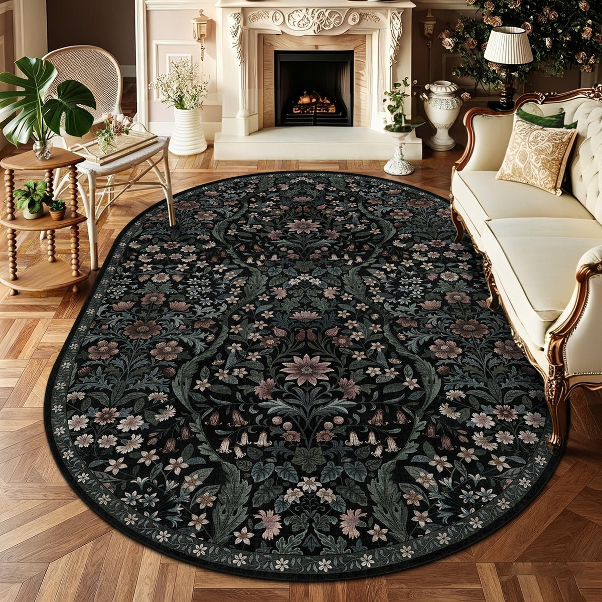 Floral Area Rug 5x7 Botanical Washable Carpet for Living Room