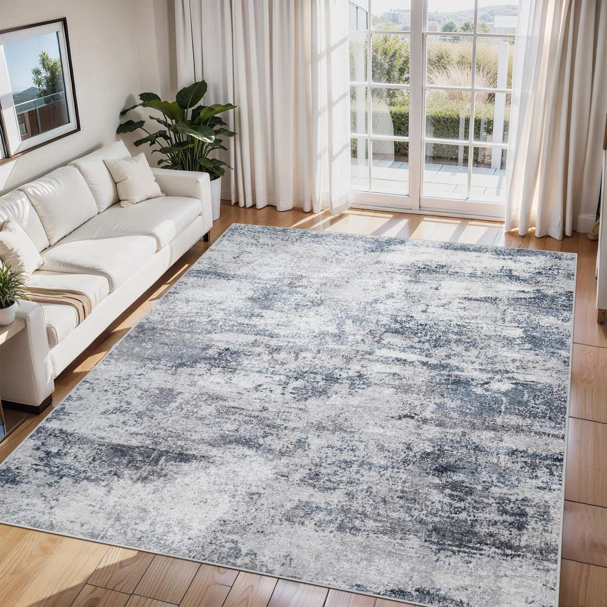 8x10 Area Rugs for Living Room Washable Bedroom Dining Room Blue Grey