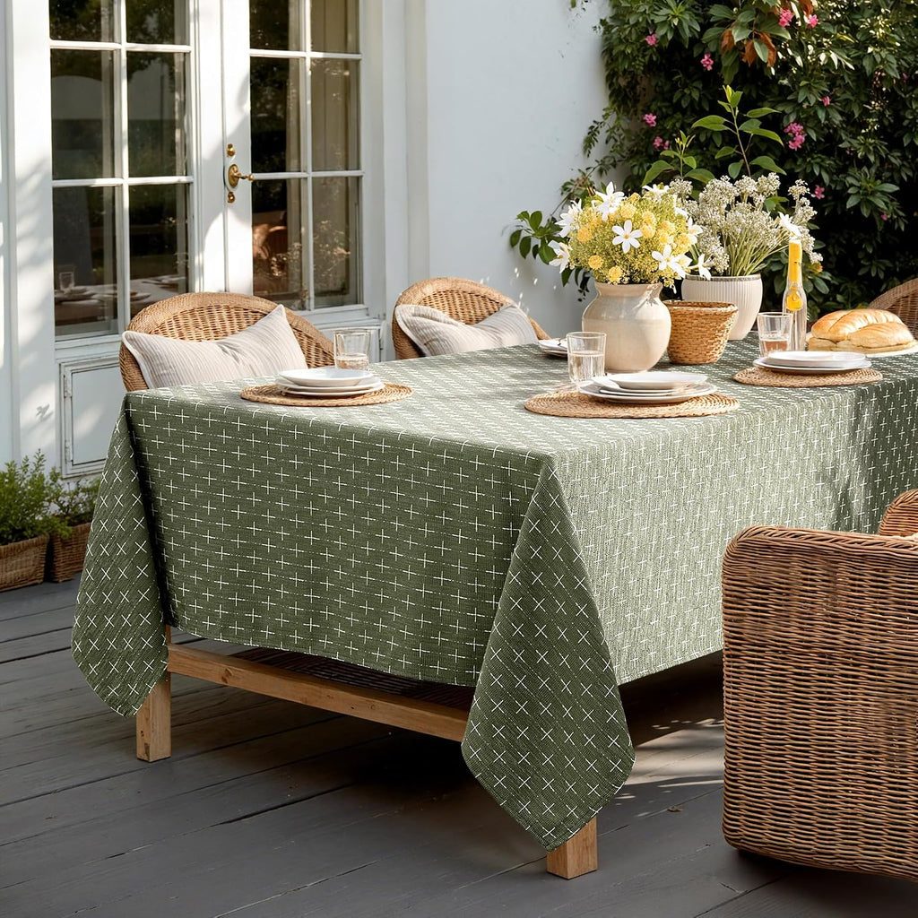 MIULEE Olive Green Rectangle Cross-Star Textured Table Cloth 60x84 Inch