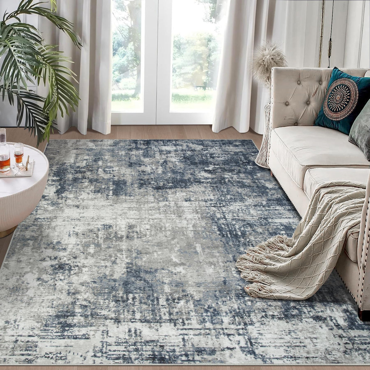 8x10 Area Rugs for Living Room Bedroom Dining Room Washable Blue Grey