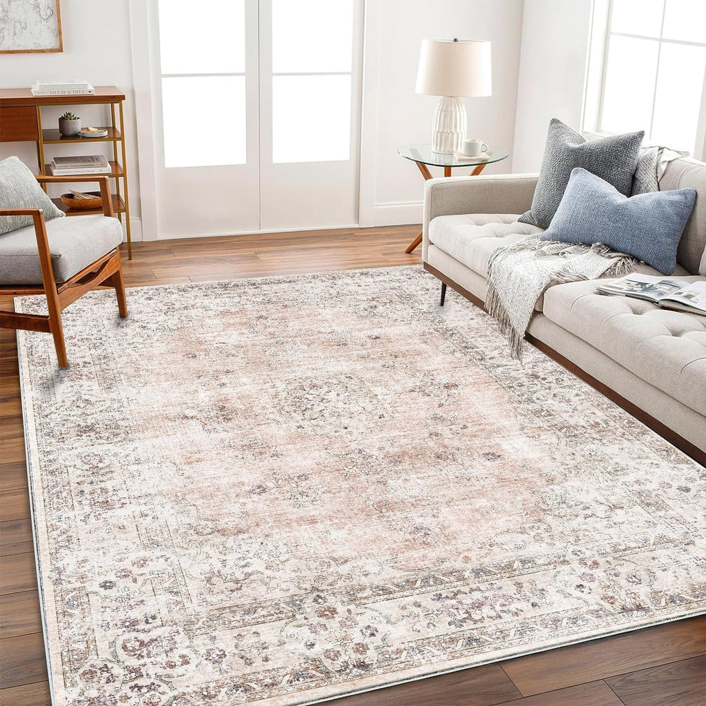 CHAMPLANT 6'x9' Washable Vintage Area Rug Boho Chic Medallion Distressed Design Non-Shedding Easy Care Ideal for High Traffic Areas in Living Room Bedroom Kitchen Office Large Carpet