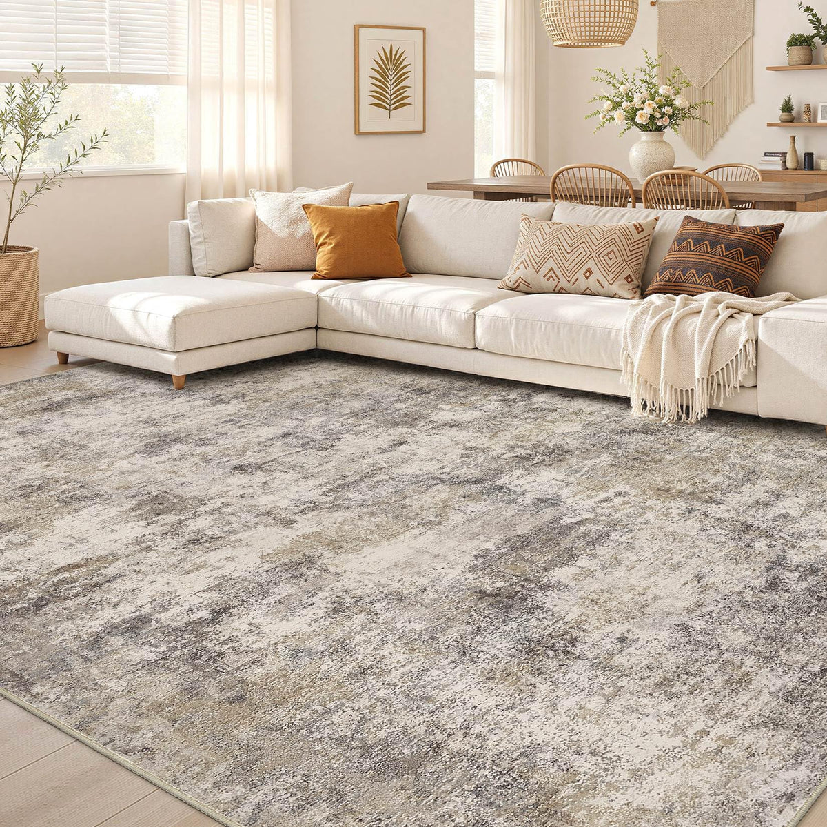 Nakagishi Boho 5x7 Area Rug Living Room Rugs Machine Washable Beige/Brown