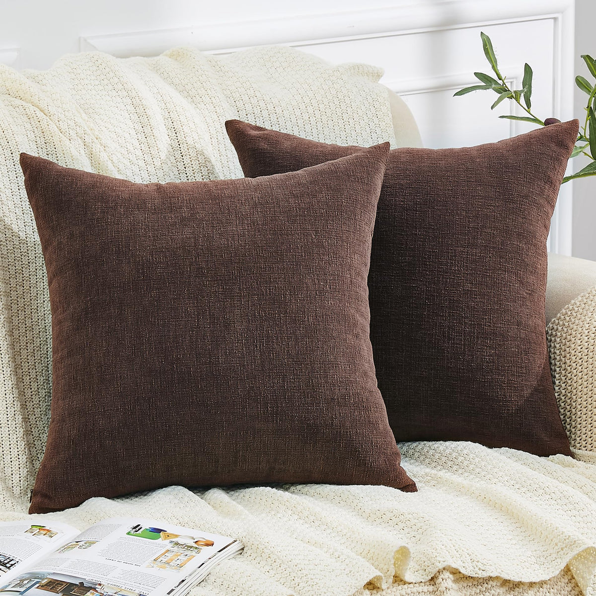 GAWAMAY Decorative Throw Pillow Covers 16x16 Inch Set of 2, Super Soft Chenille Square Pillows Farmhouse Fall Pillowcase for Living Room Bedroom Sofa Couch Cushion Cover Navy Blue 40x40cm