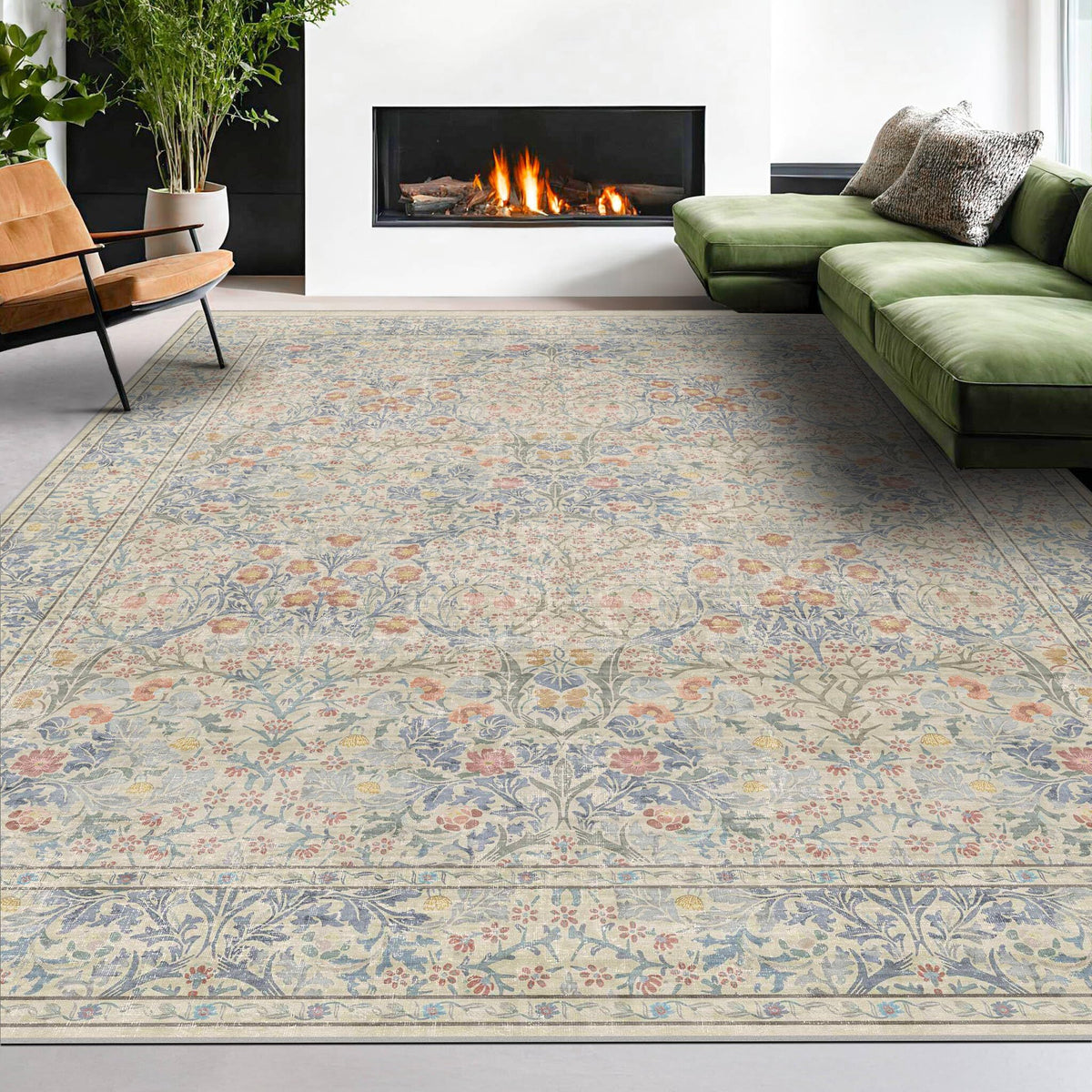 Vintage Floral Dark Green 3x5 Area Rugs for Entryway, Kitchen, Bedroom Beside Rug, Laundry Room, Non-Slip Low Pile Ultra Soft Stain Resistant Small Carpet