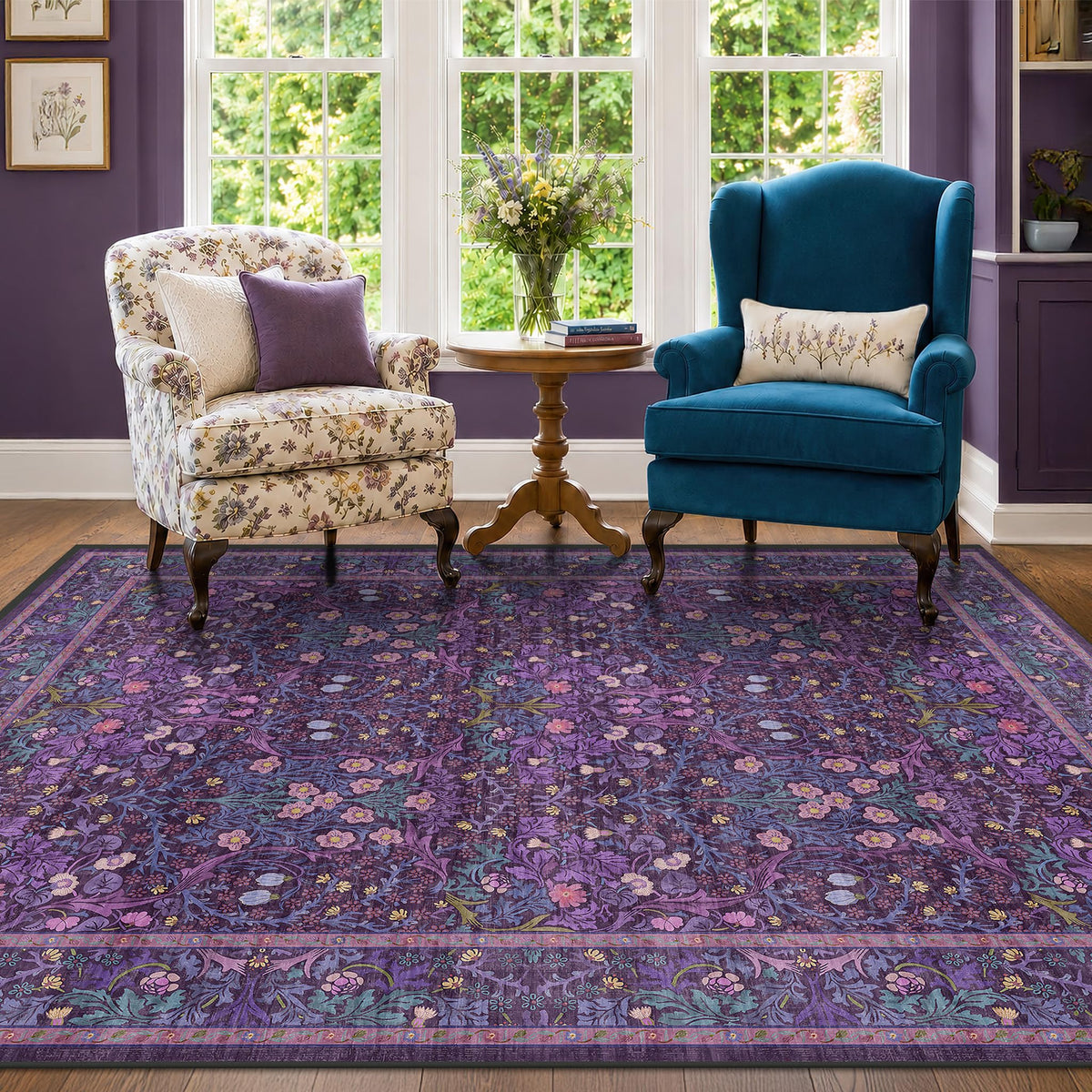 Vintage Floral Dark Green 3x5 Area Rugs for Entryway, Kitchen, Bedroom Beside Rug, Laundry Room, Non-Slip Low Pile Ultra Soft Stain Resistant Small Carpet