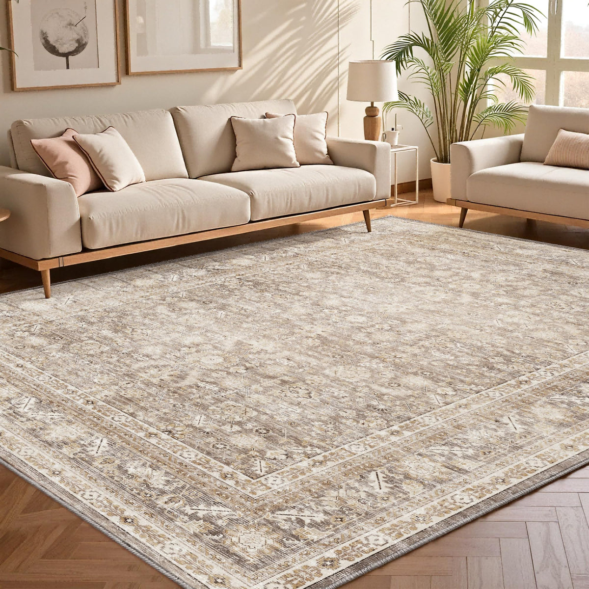 OPPODREAM Vintage Blue Area Rugs 5x7, Washable Rug for Living Room
