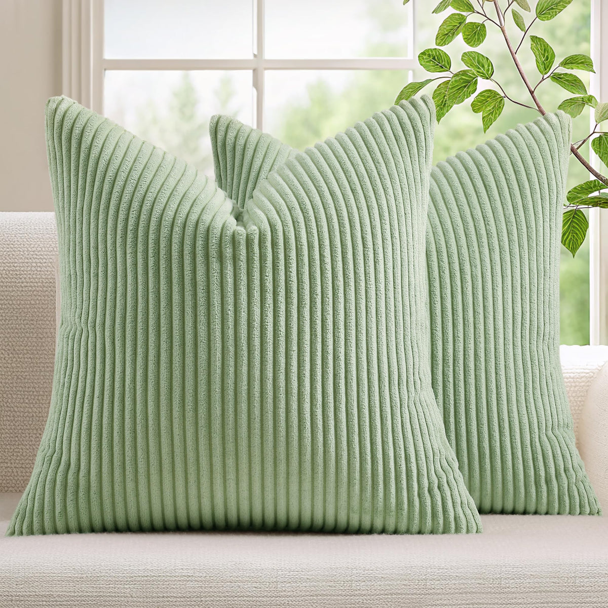 Mecatny Corduroy Fall Throw Pillow Covers 18x18 Set of 2 Olive Green