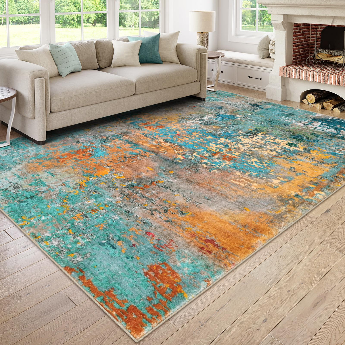 Lahome Modern Abstract Washable 5x7 Area Rugs for Living Room, Colorful Soft Bedroom Rug Low Pile Non Slip,Stain Resistance Dining Room Carpet for Nursery Office Entrance Home Office Decor