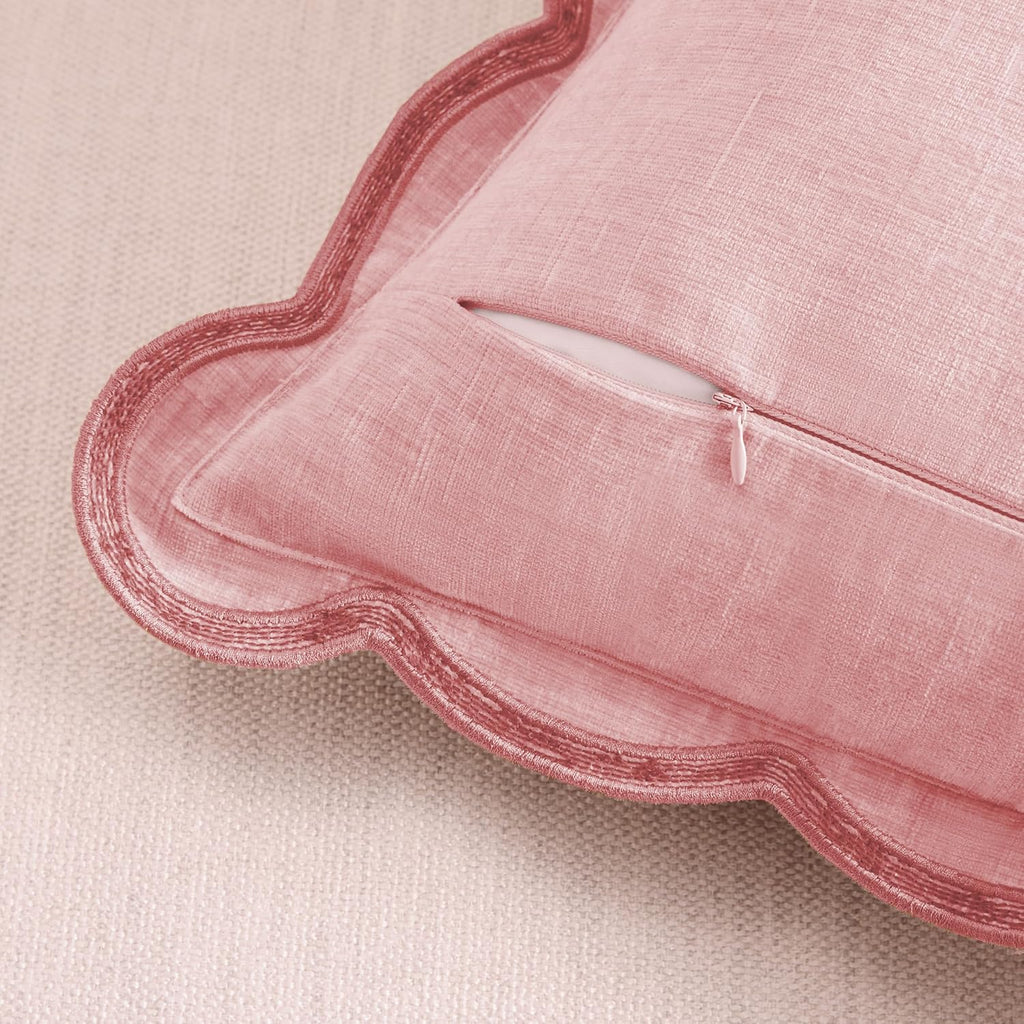 Ohocut Scalloped Pillow Cover Pack of 2 Spring Chenille Decorative Throw Pillow Covers Cute Boho Couch Pillow Covers Aesthetic Funky Preppy Pillow Cases for Sofa Living Room (Blush Pink, 18x18 Inch)