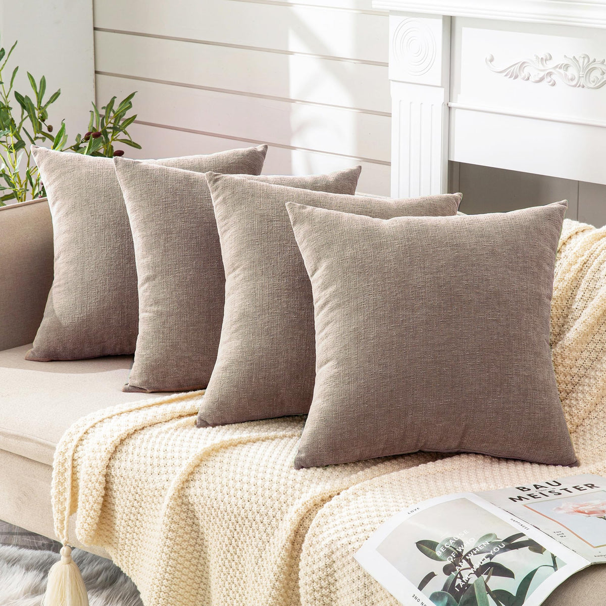 GAWAMAY Decorative Throw Pillow Covers 16x16 Inch Set of 2, Super Soft Chenille Square Pillows Farmhouse Fall Pillowcase for Living Room Bedroom Sofa Couch Cushion Cover Navy Blue 40x40cm