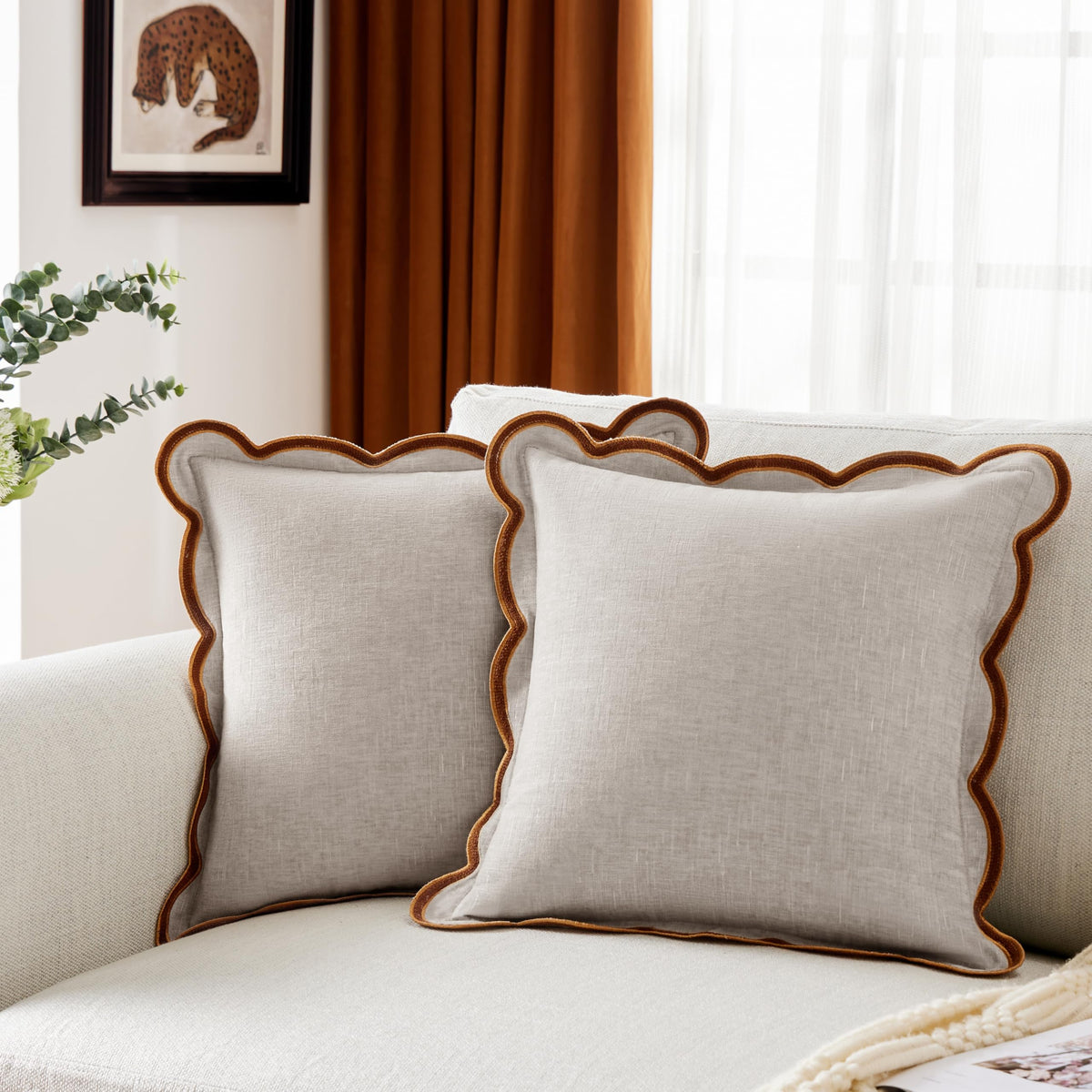 Ohocut Scalloped Pillow Cover Pack of 2 Spring Chenille Decorative Throw Pillow Covers Cute Boho Couch Pillow Covers Aesthetic Funky Preppy Pillow Cases for Sofa Living Room (Blush Pink, 18x18 Inch)