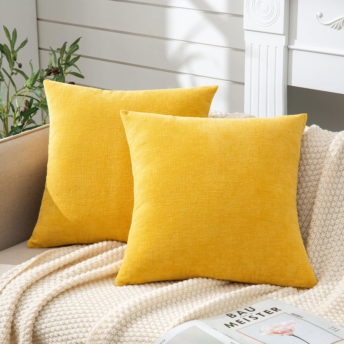 GAWAMAY Decorative Throw Pillow Covers 16x16 Inch Set of 2, Super Soft Chenille Square Pillows Farmhouse Fall Pillowcase for Living Room Bedroom Sofa Couch Cushion Cover Navy Blue 40x40cm