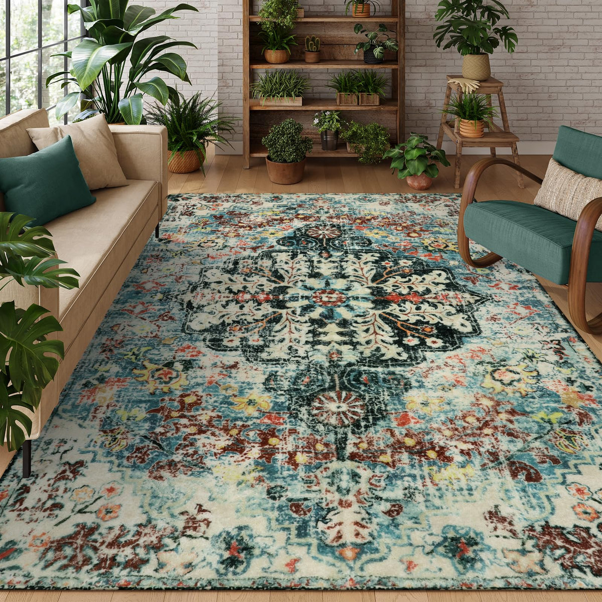 Lahome Felice Boho Tribal 2x3 Washable Small Rugs for Entryway Doormat Indoor Entrance, Throw Rugs with Rubber Backing, Bohemian Soft Non-Slip Bathroom Carpet for Bath Front Door Kitchen Floor