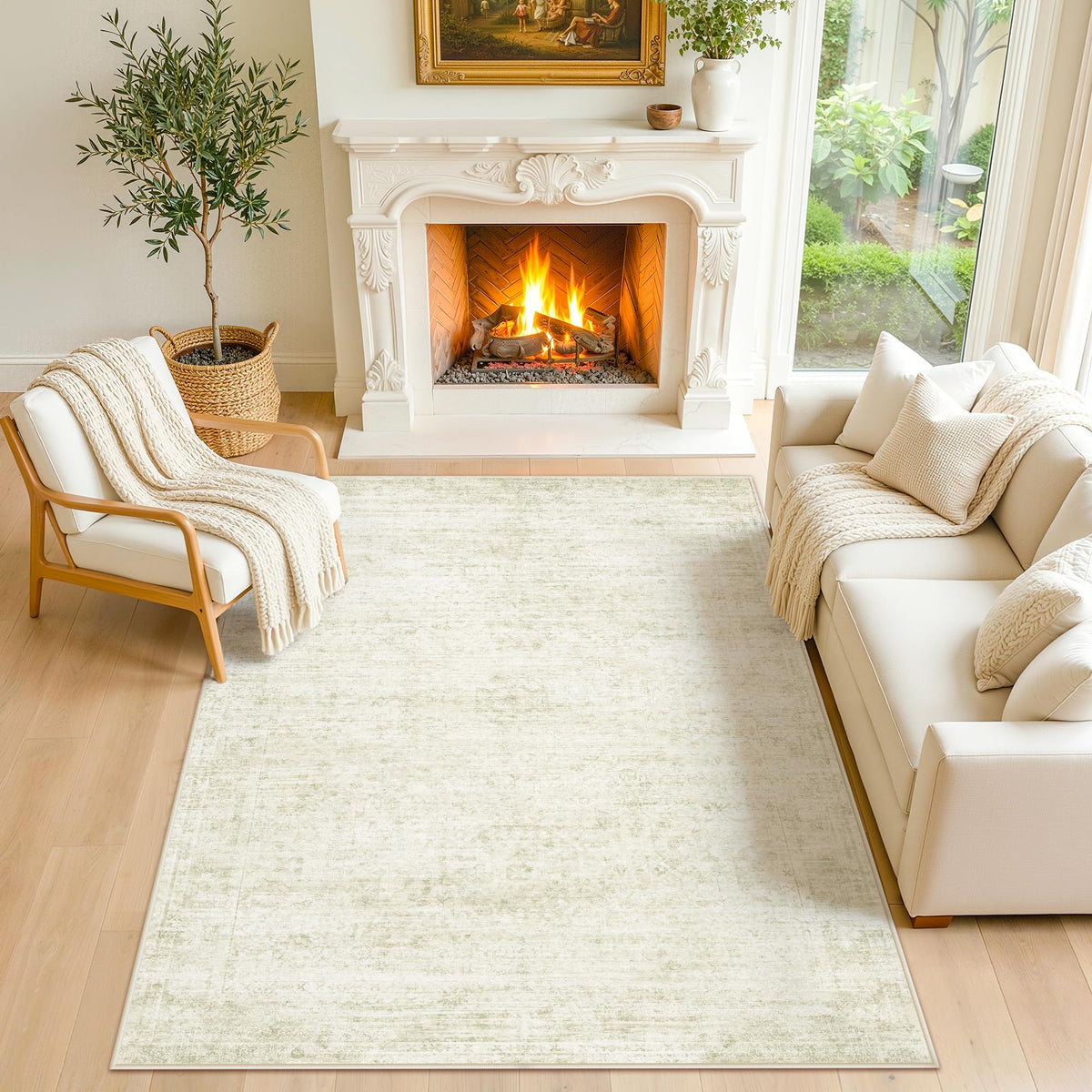 LIVELYGLOW 5x7 Washable Vintage Area Rug, Bedroom Dorm Rug