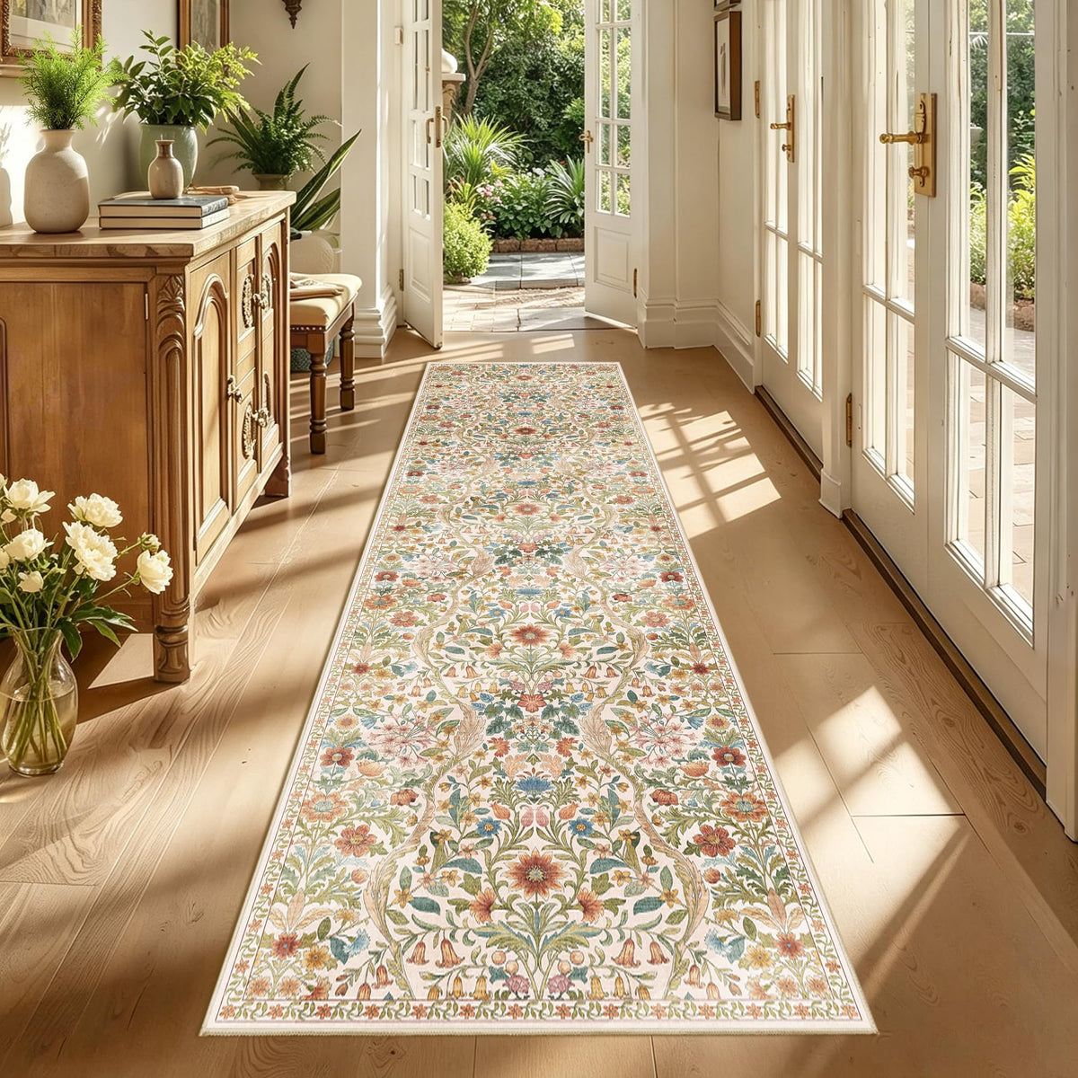 Floral Area Rug 5x7 Botanical Washable Carpet for Living Room