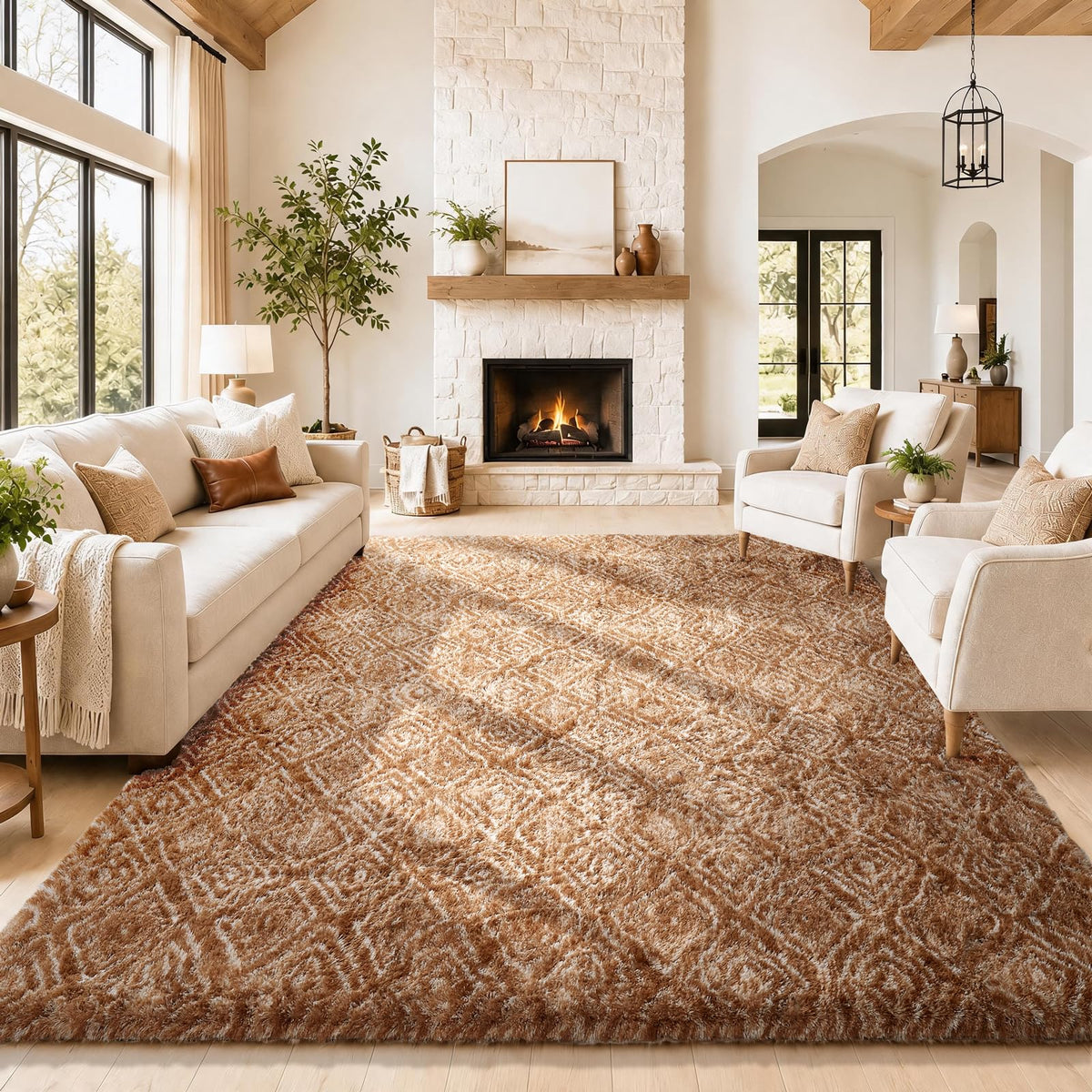 Ophanie Area Rugs for Bedroom, Christmas Upgrade Non-Slip Ivory Fluffy Soft Shag Living Room Carpet, Indoor Floor 4x6 Fuzzy Shaggy Plush Nursery Rug for Kids Dorm Decor with Over 99 pcs Pile fibers