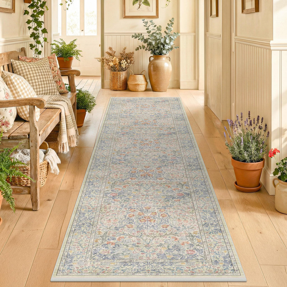 Vintage Floral Dark Green 3x5 Area Rugs for Entryway, Kitchen, Bedroom Beside Rug, Laundry Room, Non-Slip Low Pile Ultra Soft Stain Resistant Small Carpet