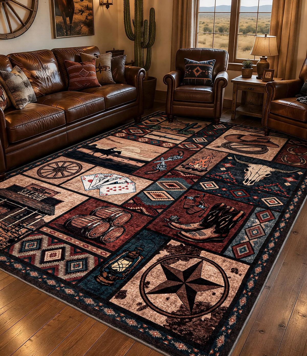 YIHOUSE Washable Rustic Cabin Area Rugs 5x7 Brown