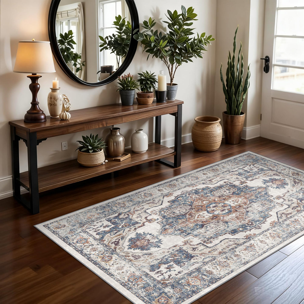 Hallway Washable Runner Rug - 2x10 Kitchen Rugs Entryway Rug Runner Vintage Soft Floor Mat Non Slip Indoor Farmhouse Carpet for Bathroom Living Room Bedroom (2 X 10, Beige)