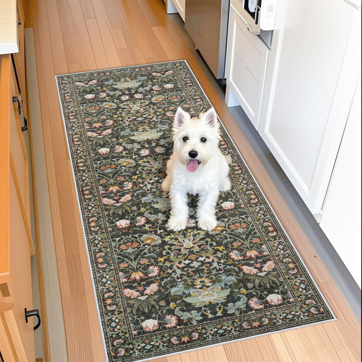 Hallway Washable Runner Rug - 2x10 Kitchen Rugs Entryway Rug Runner Vintage Soft Floor Mat Non Slip Indoor Farmhouse Carpet for Bathroom Living Room Bedroom (2 X 10, Beige)