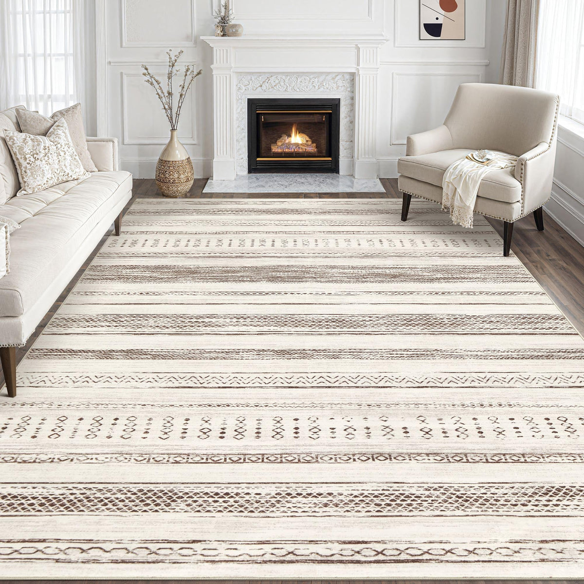 Tortania Area Rug Living Room Rugs - 5x7 Washable Large Soft Neutral Boho Moroccan Bohemian Farmhouse Rug Indoor Floor Carpet for Bedroom Under Dining Table Home Office Decor - Cream Brown