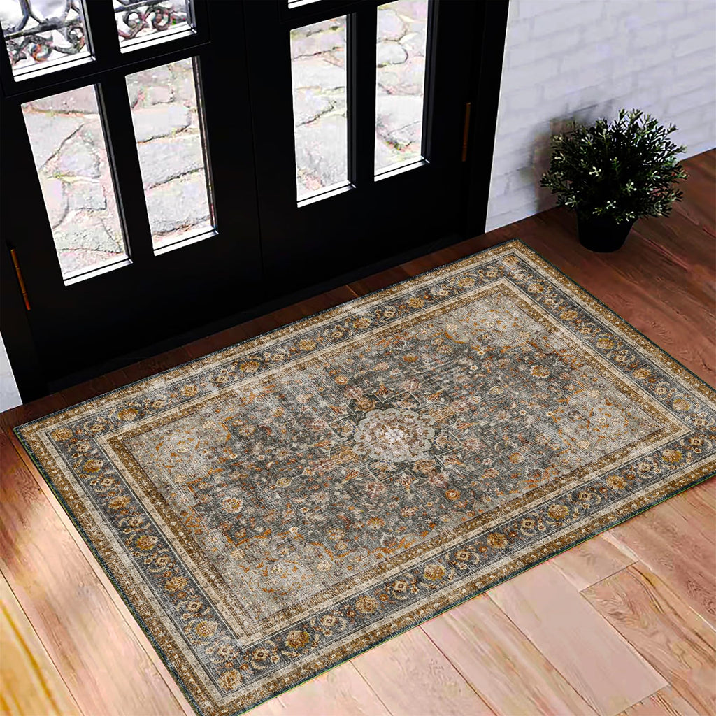 CHAMPLANT 6'x9' Washable Vintage Area Rug Boho Chic Medallion Distressed Design Non-Shedding Easy Care Ideal for High Traffic Areas in Living Room Bedroom Kitchen Office Large Carpet
