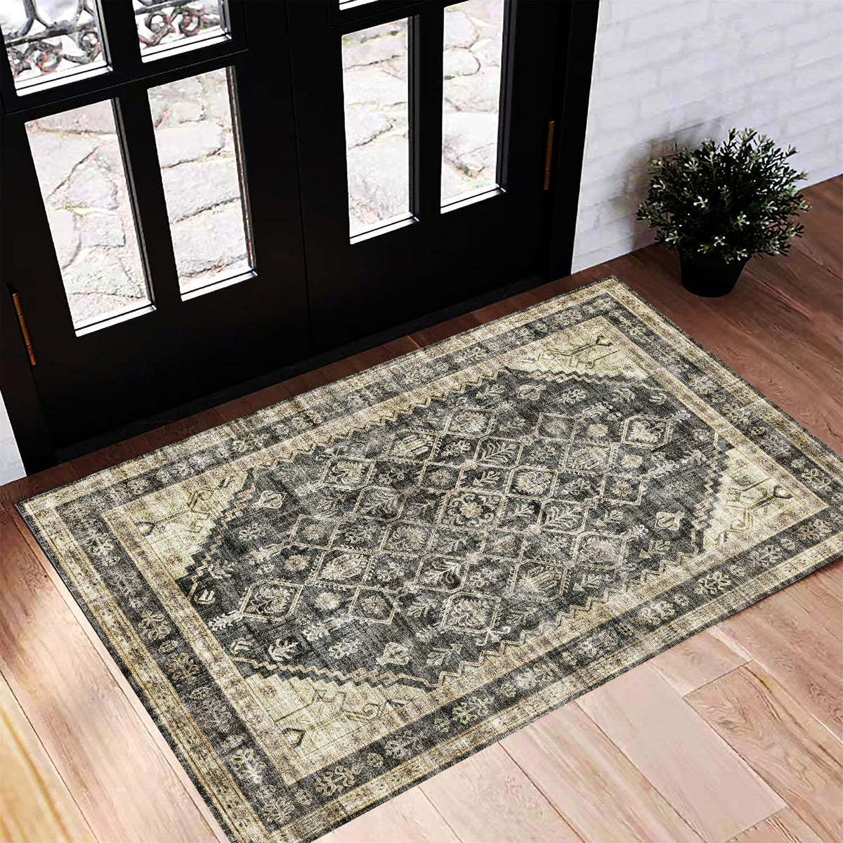 CHAMPLANT 6'x9' Washable Vintage Area Rug Boho Chic Medallion Distressed Design Non-Shedding Easy Care Ideal for High Traffic Areas in Living Room Bedroom Kitchen Office Large Carpet