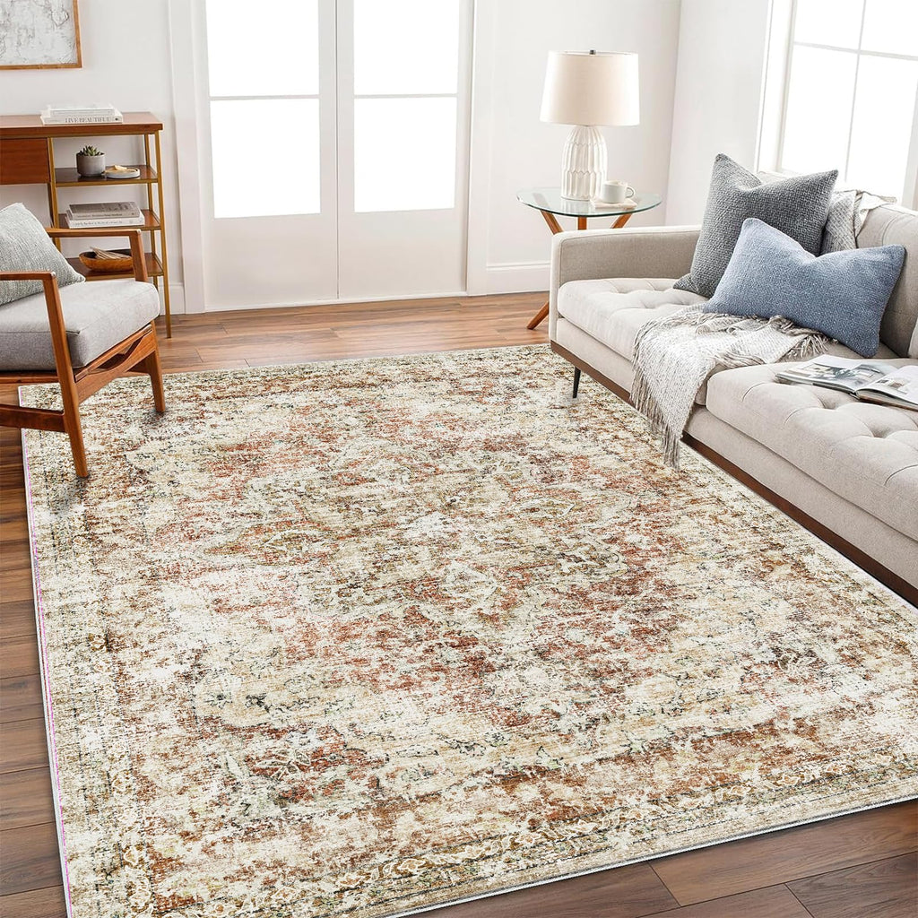 CHAMPLANT 6'x9' Washable Vintage Area Rug Boho Chic Medallion Distressed Design Non-Shedding Easy Care Ideal for High Traffic Areas in Living Room Bedroom Kitchen Office Large Carpet