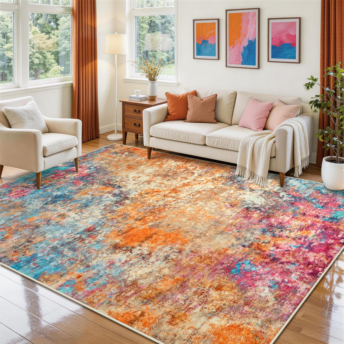 8x10 Area Rugs for Living Room Washable Bedroom Dining Room Blue Grey