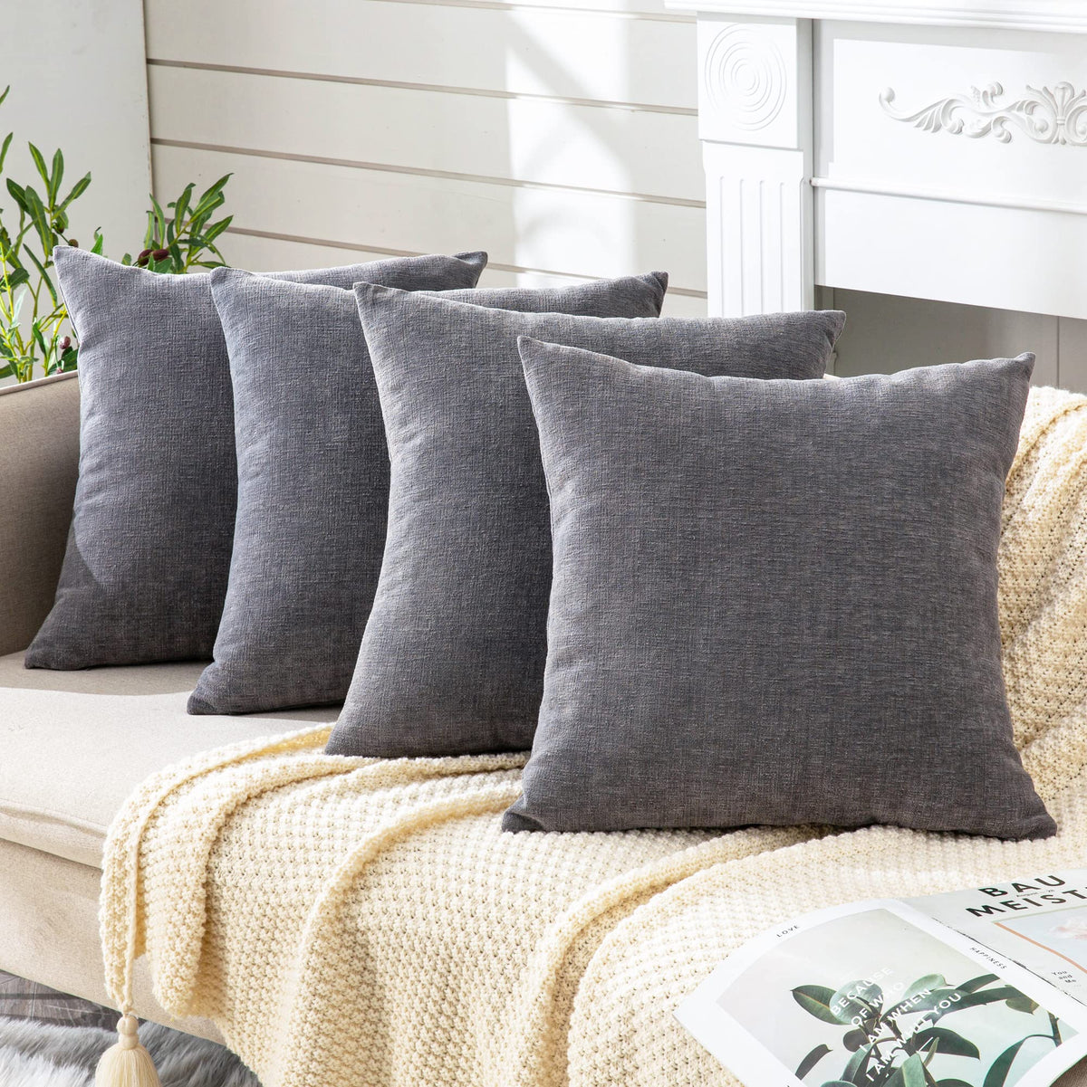GAWAMAY Decorative Throw Pillow Covers 16x16 Inch Set of 2, Super Soft Chenille Square Pillows Farmhouse Fall Pillowcase for Living Room Bedroom Sofa Couch Cushion Cover Navy Blue 40x40cm