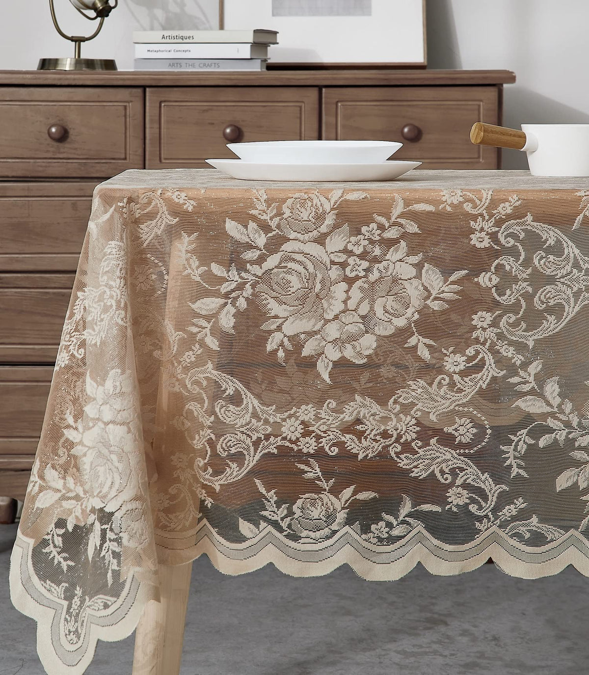 Warm Home Designs 60 x 84 Golden Oval Lace Tablecloth. LTC Linen Oval 84