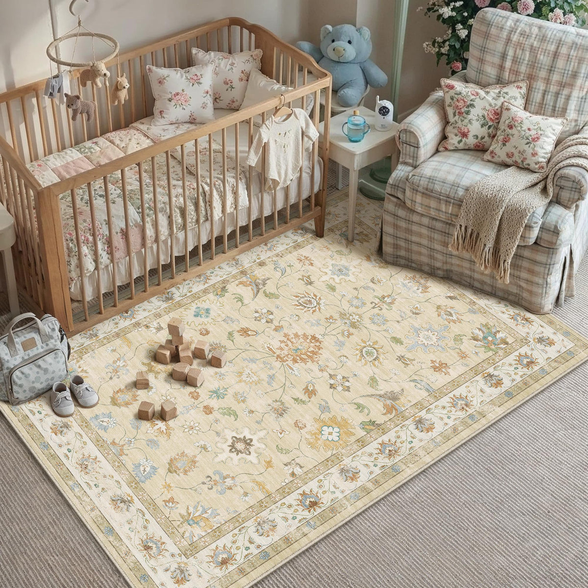 HUGEAR 3x5 Colorful Retro Floral Washable Area Rug for Entryway
