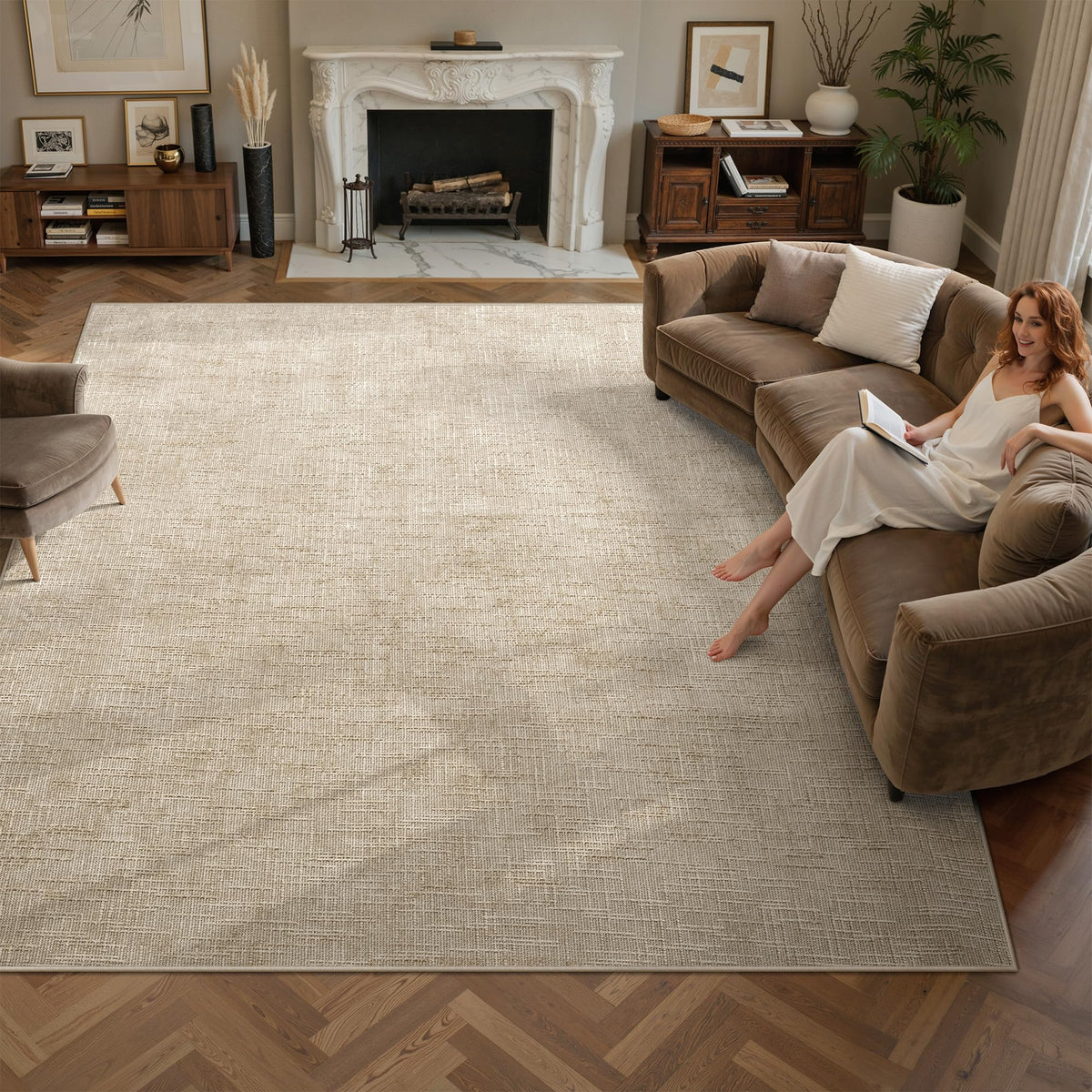 Valenrug Washable Rugs 5x7, Non Slip Large Area Rugs for Living Room, Beige