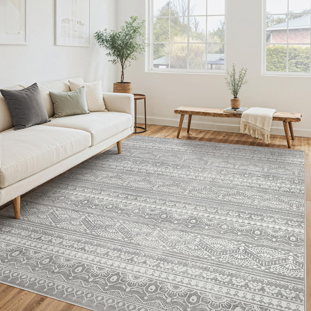 Tortania Area Rug Living Room Rugs - 5x7 Washable Large Soft Neutral Boho Moroccan Bohemian Farmhouse Rug Indoor Floor Carpet for Bedroom Under Dining Table Home Office Decor - Cream Brown