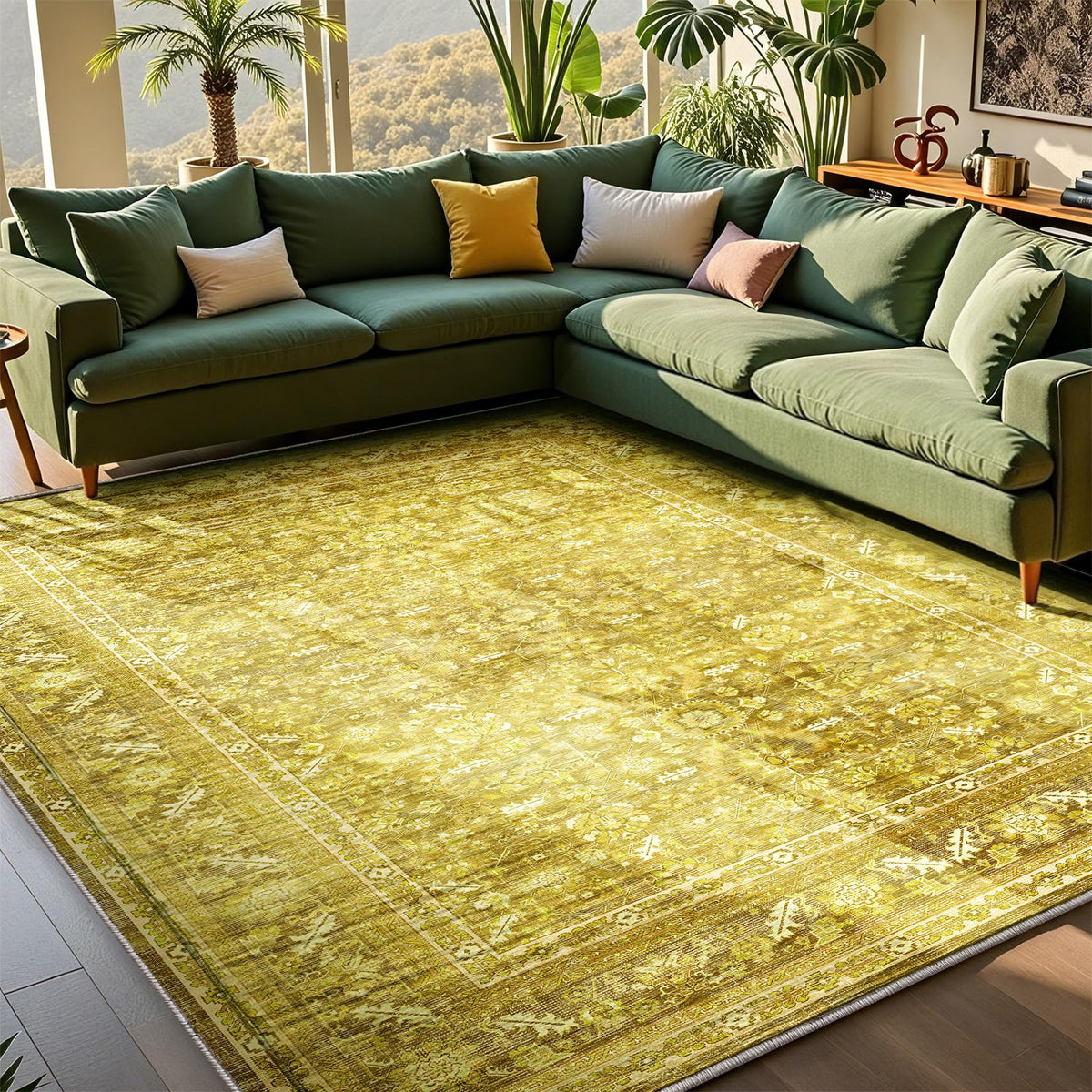 OPPODREAM Vintage Blue Area Rugs 5x7, Washable Rug for Living Room