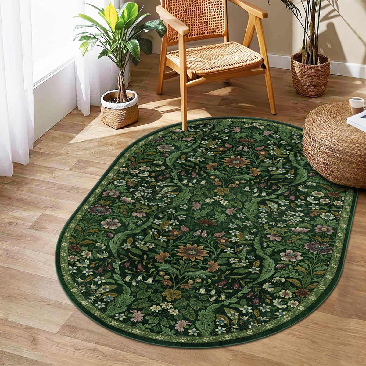 Floral Area Rug 5x7 Botanical Washable Carpet for Living Room