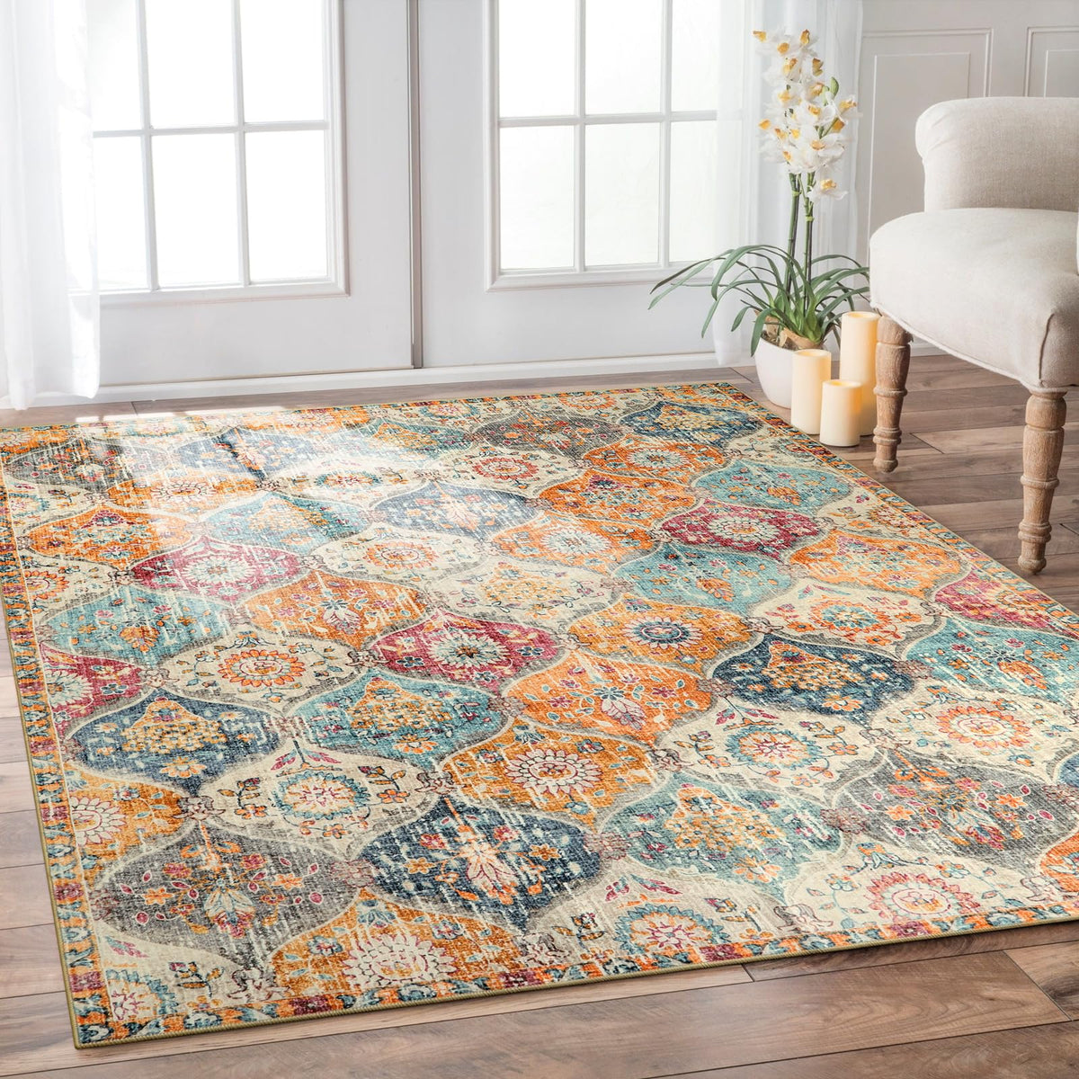 Lahome Moroccan Machine Washable Rugs for Living Room, 4x6 Rug for Bedroom