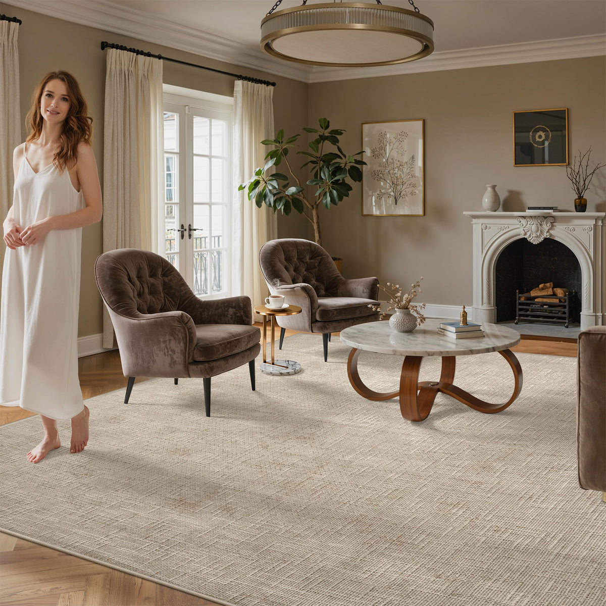 Valenrug Washable Rugs 5x7, Non Slip Large Area Rugs for Living Room, Beige