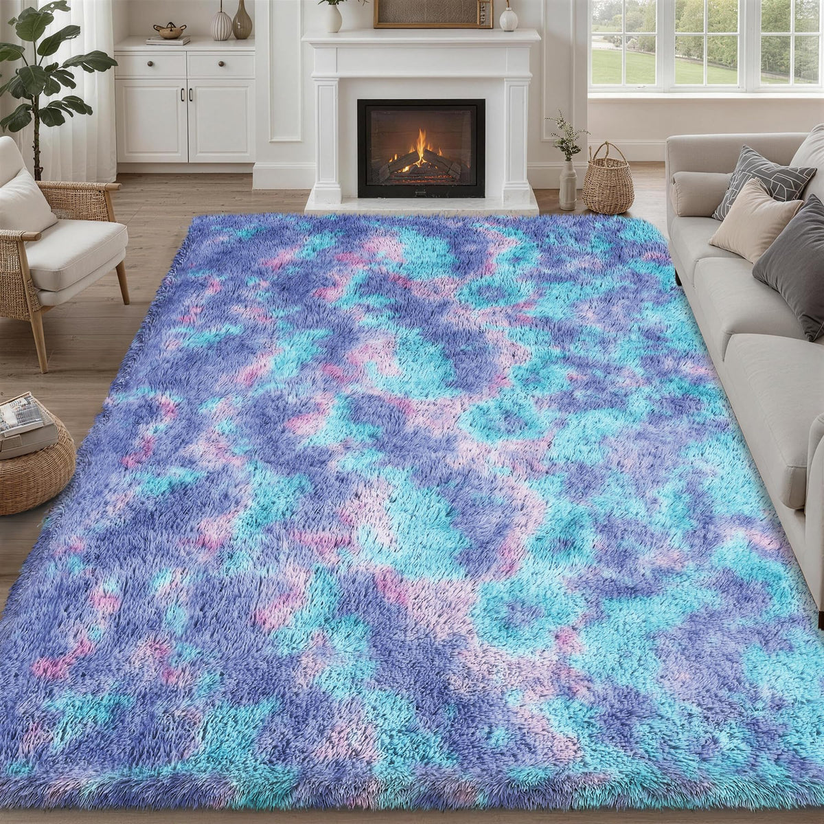 8x10 Area Rug Living Room Bedroom: Fluffy Plush Shag Carpet Black