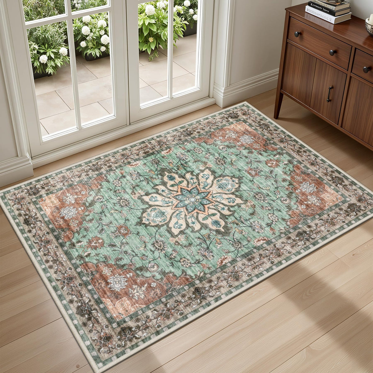 5x7 Area Rugs Living Room: Washable Vintage Rug for Bedroom Beige