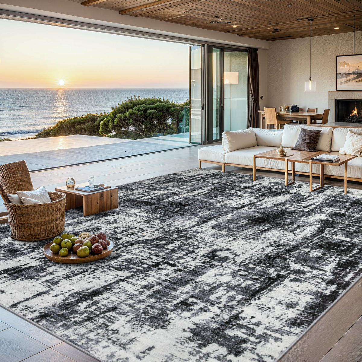 PLHXFR 8x10 Area Rug Living Room: Modern Abstract Washable Carpet Multi