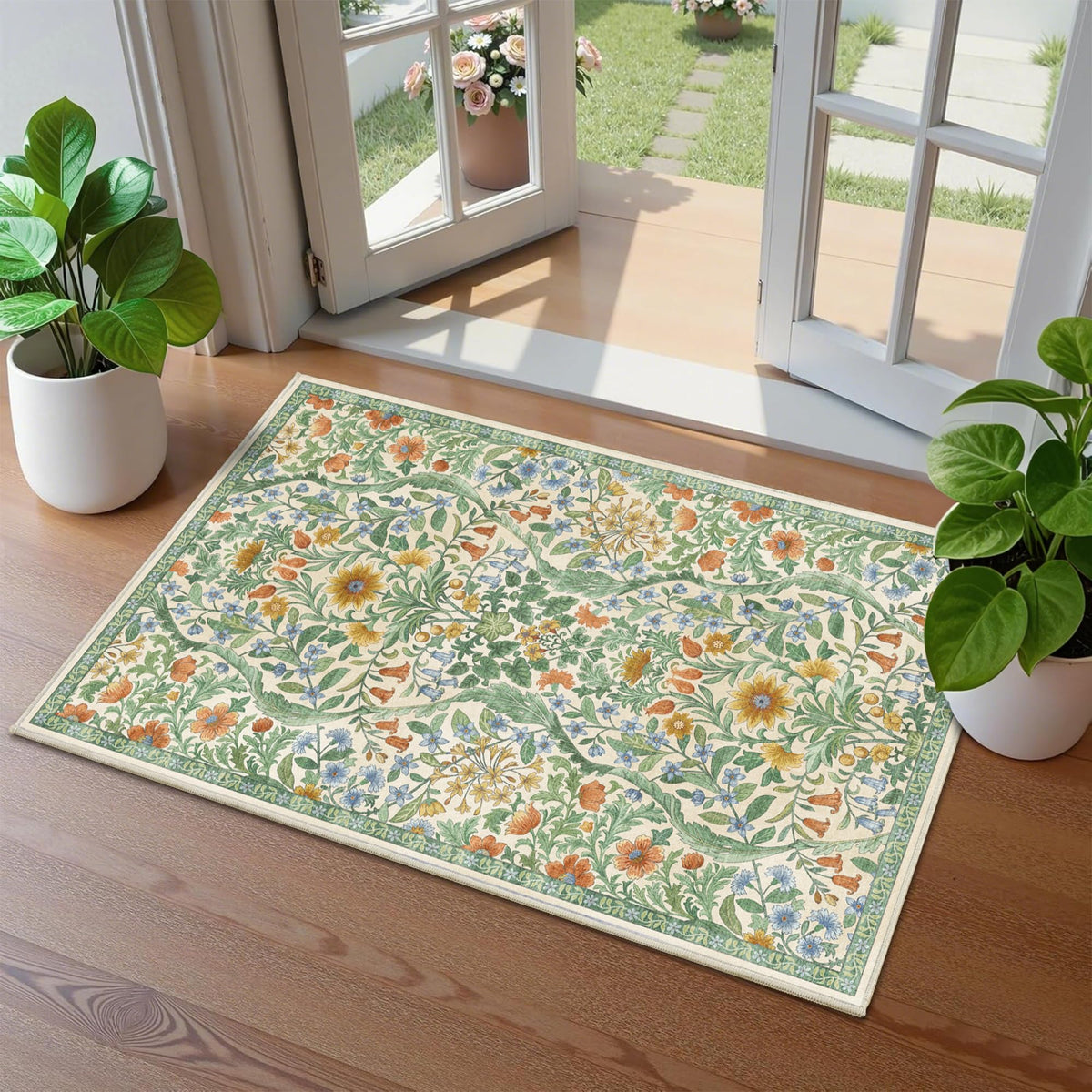 Floral Area Rug 5x7 Botanical Washable Carpet for Living Room