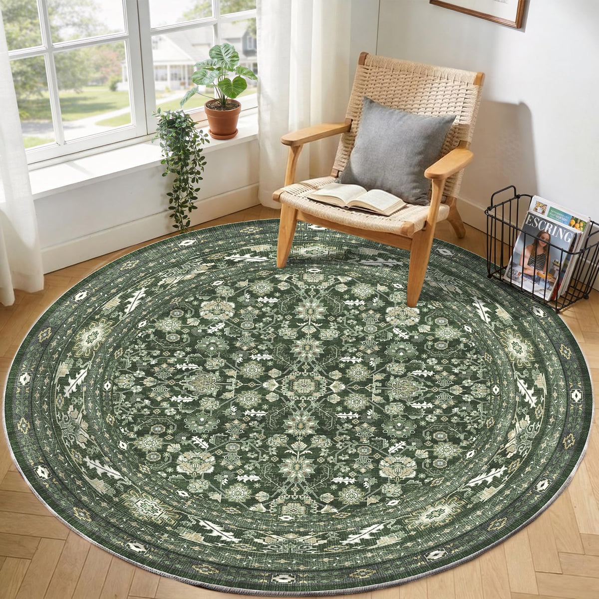 OPPODREAM Vintage Blue Area Rugs 5x7, Washable Rug for Living Room