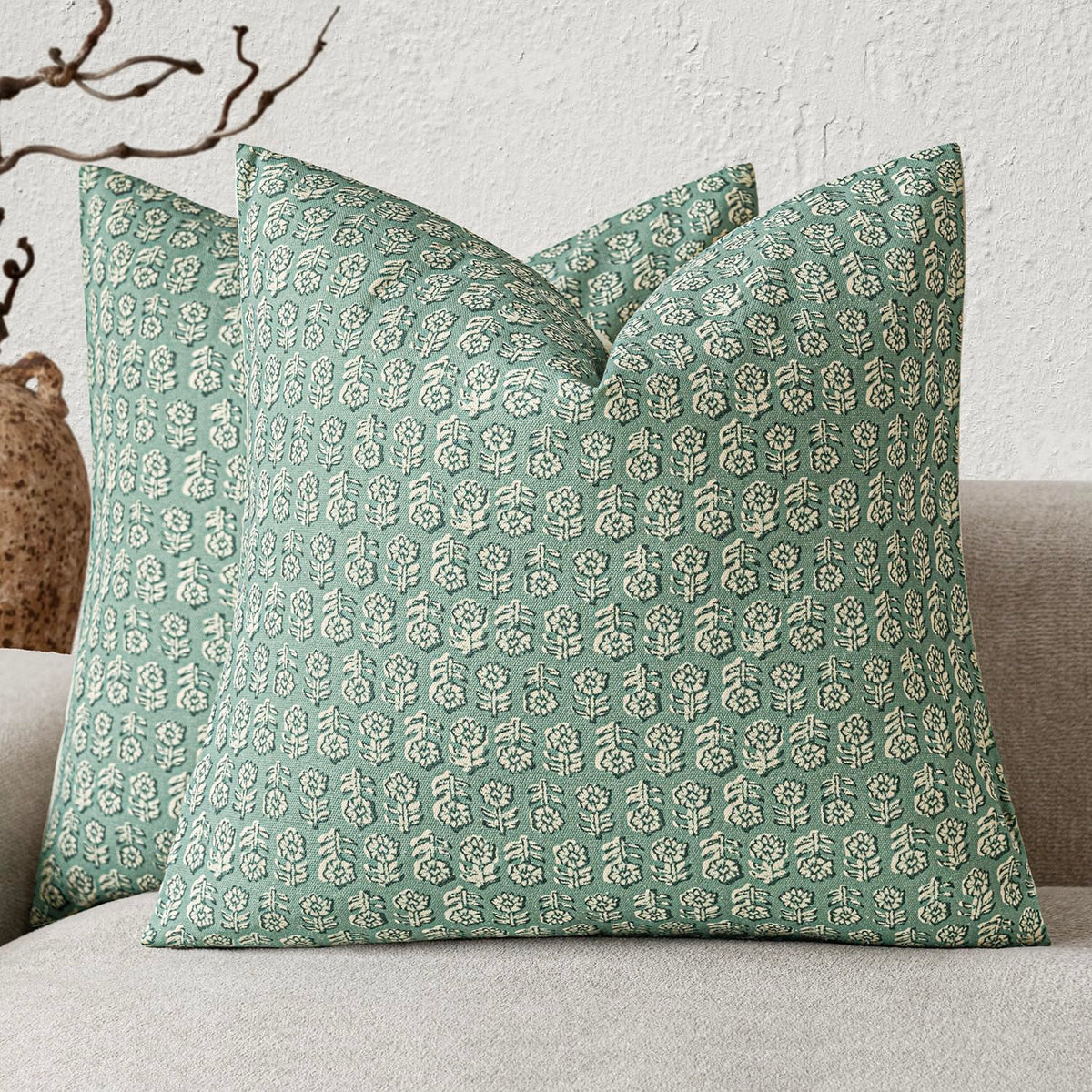 Foindtower Decorative Floral Print Throw Pillow Covers 20×20 Inch,Brown