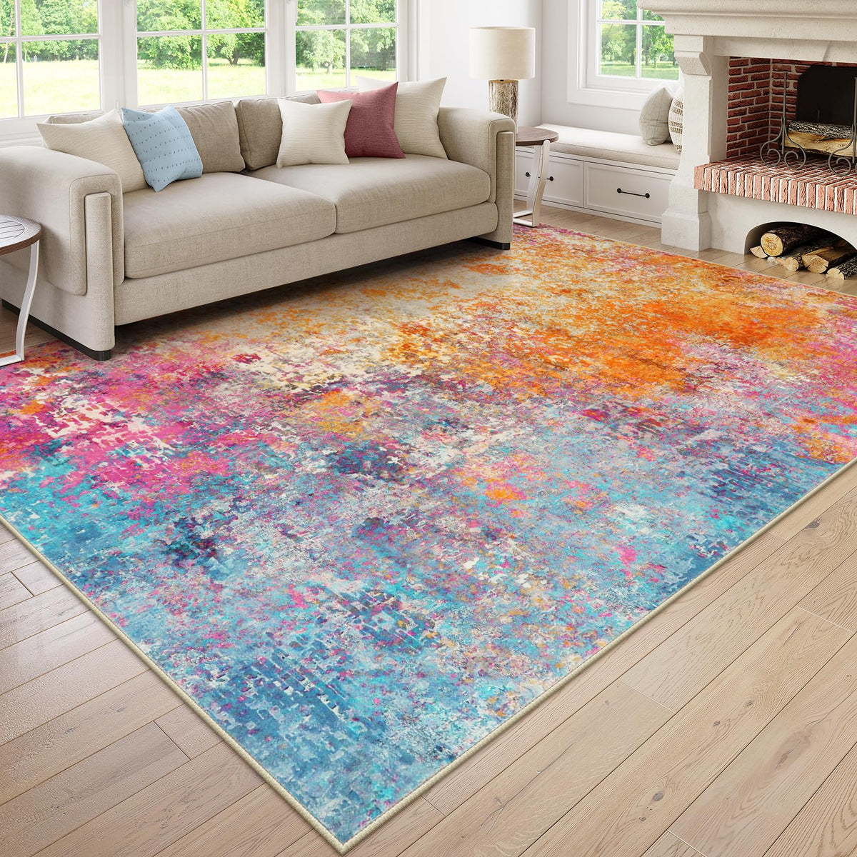 Lahome Modern Abstract Washable 5x7 Area Rugs for Living Room, Colorful Soft Bedroom Rug Low Pile Non Slip,Stain Resistance Dining Room Carpet for Nursery Office Entrance Home Office Decor