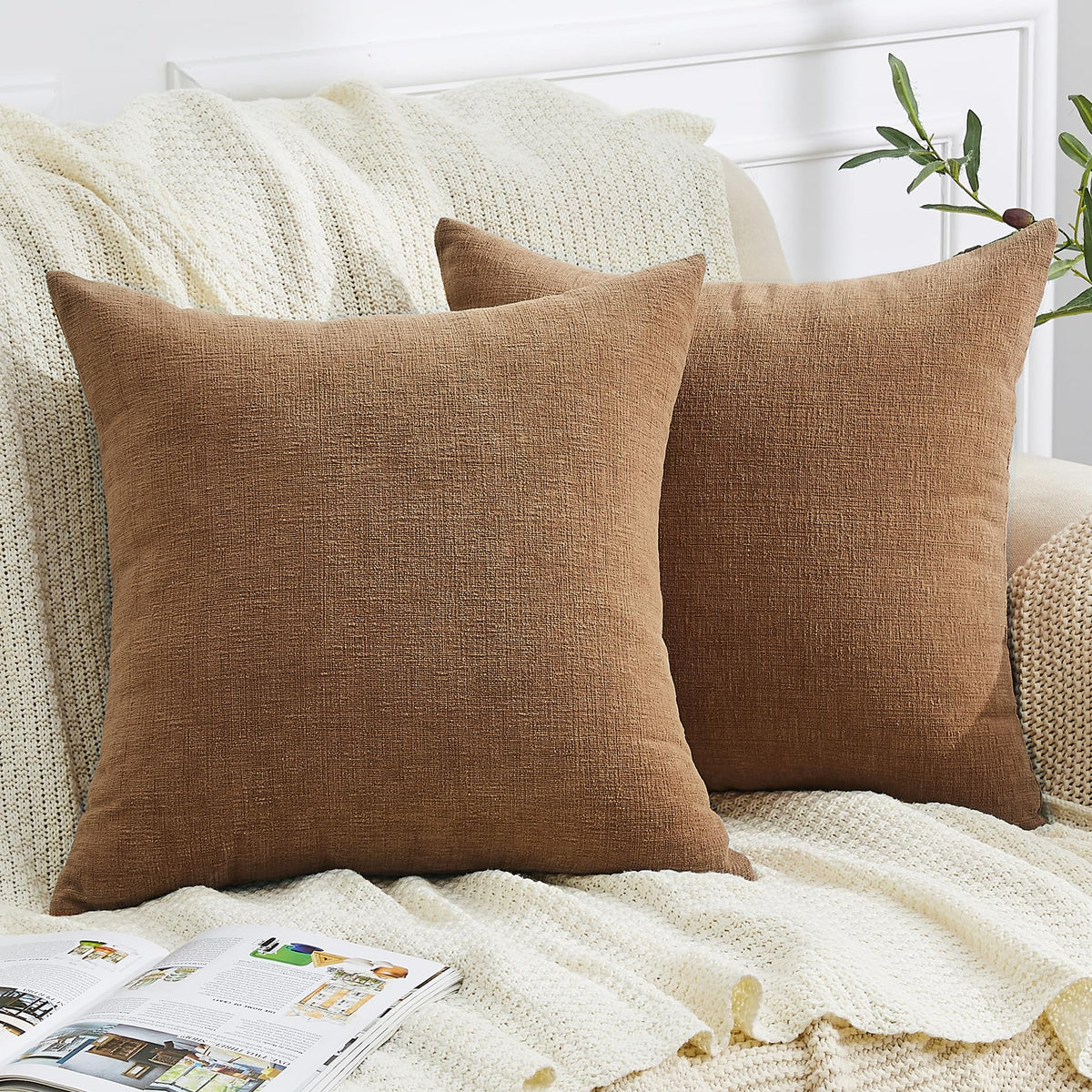 GAWAMAY Decorative Throw Pillow Covers 16x16 Inch Set of 2, Super Soft Chenille Square Pillows Farmhouse Fall Pillowcase for Living Room Bedroom Sofa Couch Cushion Cover Navy Blue 40x40cm